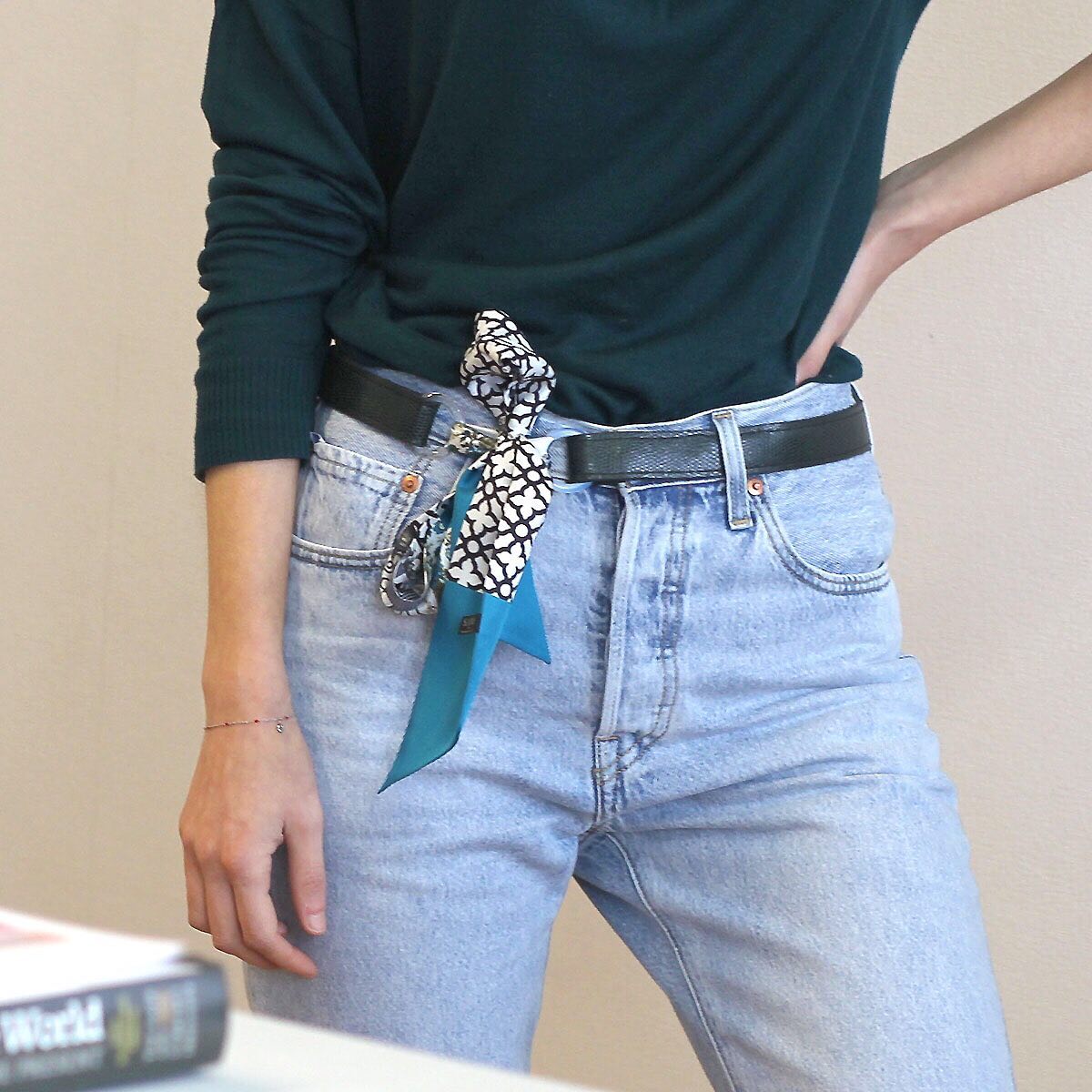 ceinture en cuir et soie