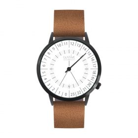 Montre 24H<br />
blanche - cuir marron