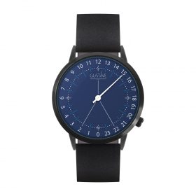 Montre 24H <br />
bleue - cuir noir